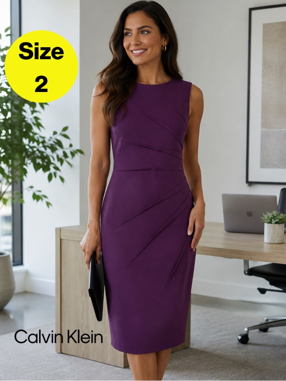 CALVIN KLEIN 💜 Deep Purple Sleeveless Sheath Starburst Dress (Women’s Size 2)
